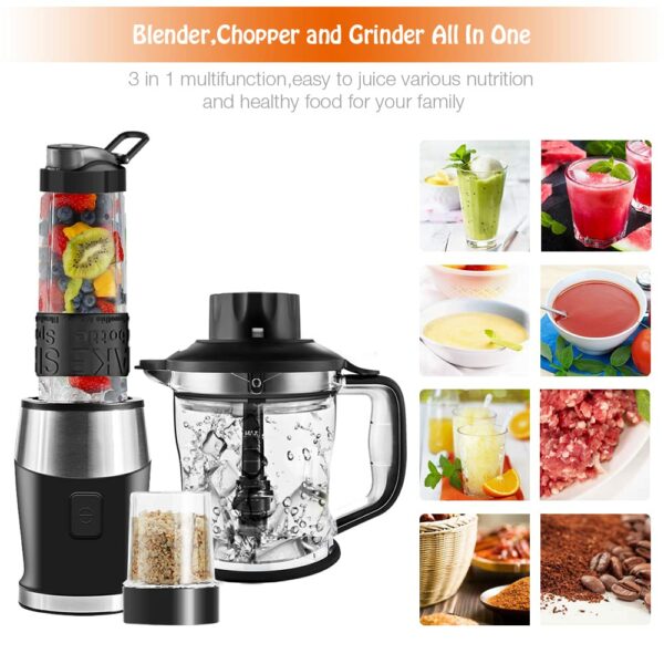 Blender Smoothie Maker, 700W Blender, Portable Food Chopper and Grinder, 570ml BPA Free Bottle, 300ml Grinder Cup, 1200ml Jug, Processor Blenders for Kitchen (TB18SM)