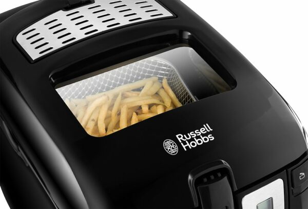 Russell Hobbs Electric Deep Fat Fryer, 3L capacity/can cook 1.2kg food, Digital timer, Large observation window, Non-stick coated pan, Adjustable thermostat, Handle lift system, 2300W, 24580
