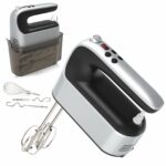 Yomelo 9-Speed Digital Hand Mixer Electric, 400W Powerful DC Motor Low Noise, Baking Mixer Handheld with Snap-On Storage Case, 5x Stainless Steel Accessories, Flat Beaters, Dough Hooks, Whisk