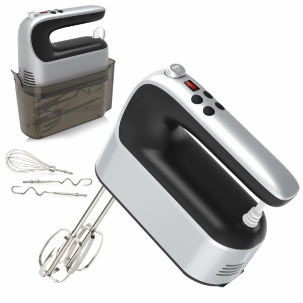 Yomelo 9-Speed Digital Hand Mixer Electric, 400W Powerful DC Motor Low Noise, Baking Mixer Handheld with Snap-On Storage Case, 5x Stainless Steel Accessories, Flat Beaters, Dough Hooks, Whisk