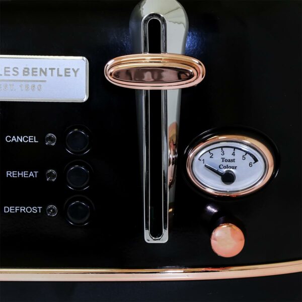 Charles Bentley 1.7L Kettle & 4 Slice Toaster Set Black & Rose Gold Fast Boil 360 Swivel Base 6 Setting Removable Water Filter