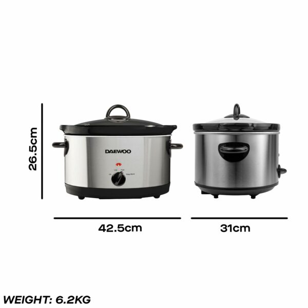 Daewoo 6.5L Slow Cooker – Large Family Size Electric Cooker with Removable Ceramic Pot & Glass Lid, 3 Heat Settings (Low, High, Keep Warm), Energy Efficient, Ideal for Stews & Curries, Black