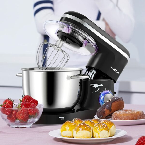 Aucma Stand Mixer, 6.2L Food Mixers for Baking, Electric Kitchen Mixers with Bowl, Dough Hook, Wire Whip & Beater (6.2L, Black)
