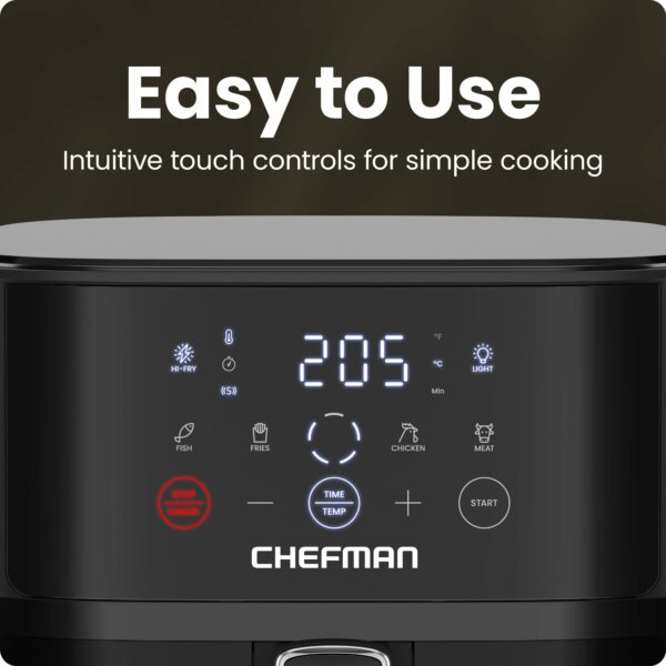 Chefman Air Fryer – 5.7L Compact Airfryer for Quick, Easy Meals, Features Hi-Fry Technology for Extra Crisp, Easy-View Window, Touch Controls with 4 Presets, Nonstick & Dishwasher Safe Basket - Black