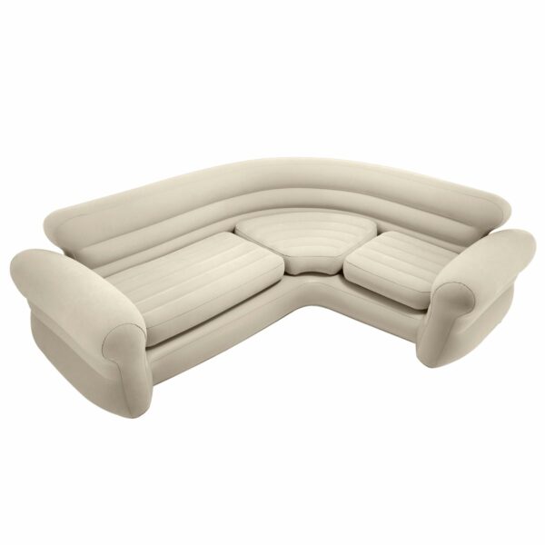 Intex Inflatable waterproof flocked top surface Corner Living Room Air Mattress, Sectional Sofa Couch for any rec room, game room, or dorm room 257 x 203 x 76 CM - Beige