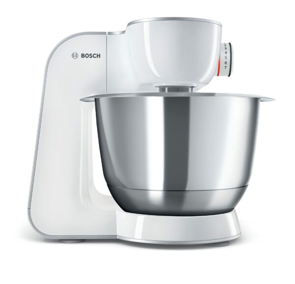 Bosch CreationLine 7 in 1 Stand Mixer MUM58259 with 11 accessories, 7 Speeds, dough hook, whisk, beater, blender, juicer, mincer, shredder, 1000W, AMAZON EXCLUSIVE - White/Silver