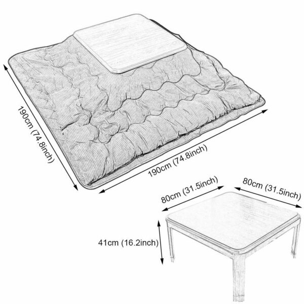 Japanese Kotatsu Table with Heater and Blanket, Comforter, Tatami Futon Coffee Tea Table Wood Square Large for Living Room, Blue