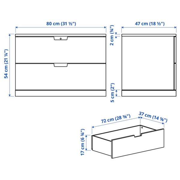 IKEA NORDLI Chest of 2 Drawers, 80x54 cm, White