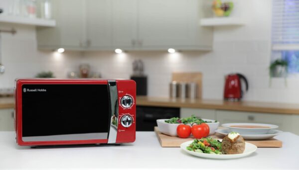Russell Hobbs RHMM701R 17 Litre 700 W Red Solo Manual Microwave with 5 Power Levels, Ringer, Timer, Defrost Setting, Easy Clean