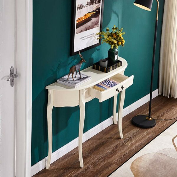 Half Moon Shape Hall Entryway Table, Small Semi Round Console Table with Drawer, Narrow End Table