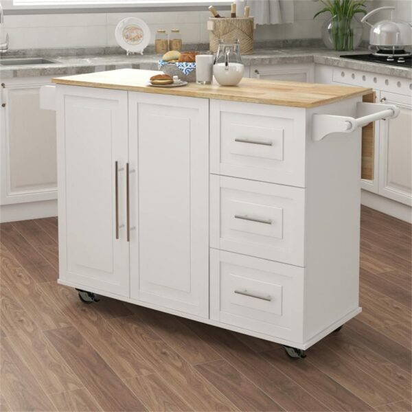 Kitchen Island Cart On Wheels,Rolling Kitchen Cart With Solid Wood Countertop And Spice Rack, Rolling Kitchen lofty ambition