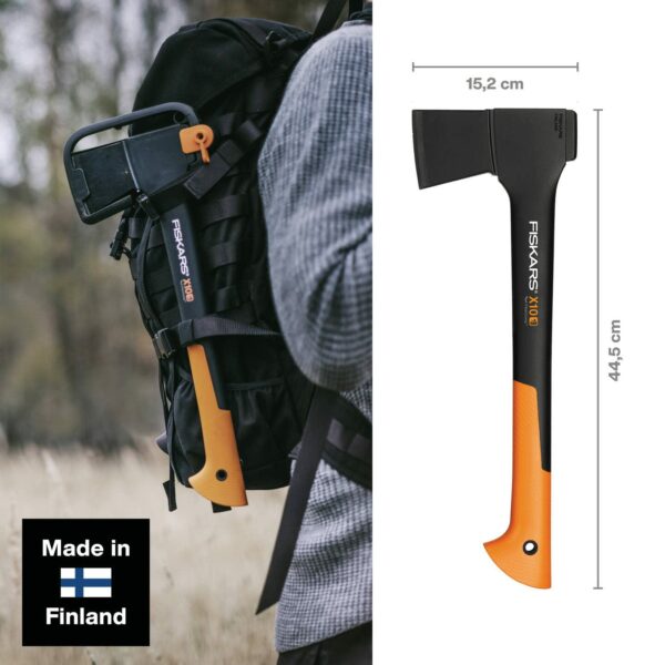 Fiskars Chopping Axe S X10, Storage and Carrying Case Included, Length: 44 cm, Non-Stick Coating, Steel Blade/Fibreglass Handle, Black/Orange, 1015619