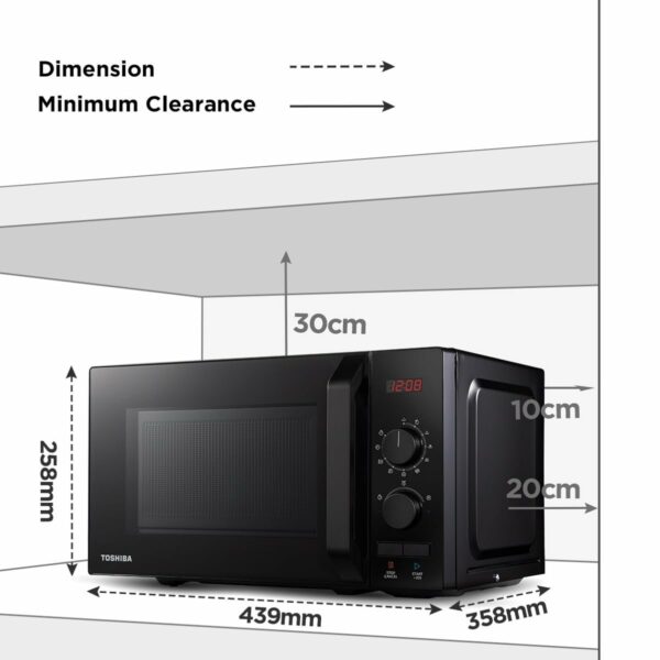 Toshiba Microwave Oven 800w 20L with 8 Auto Menus, 5 Power Levels, Mute Function, and LED Cavity Light - Black - MW2-AM20PF(BK)