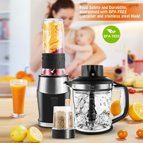 Blender Smoothie Maker, 700W Blender, Portable Food Chopper and Grinder, 570ml BPA Free Bottle, 300ml Grinder Cup, 1200ml Jug, Processor Blenders for Kitchen (TB18SM)