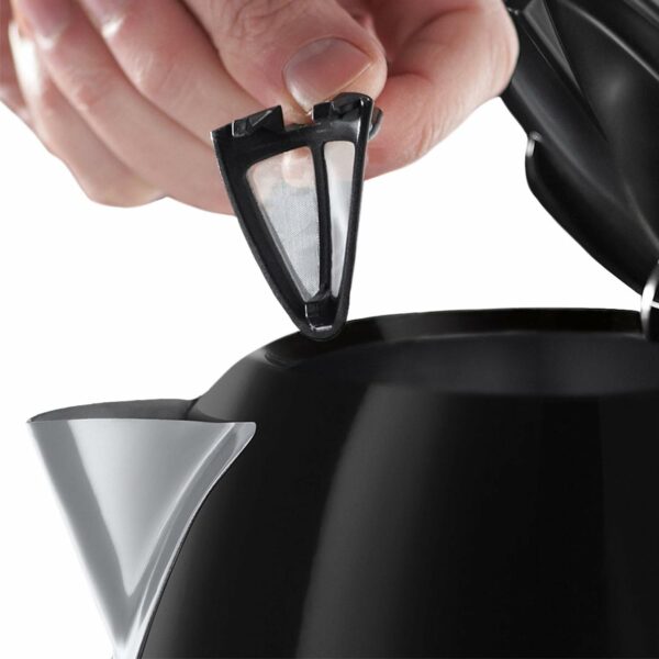 Russell Hobbs Black Stainless Steel 1.7L Cordless Electric Kettle with black handle (Fast Boil 3KW, Removable washable anti-scale filter, Pull to open hinged lid, Perfect pour spout) 20413