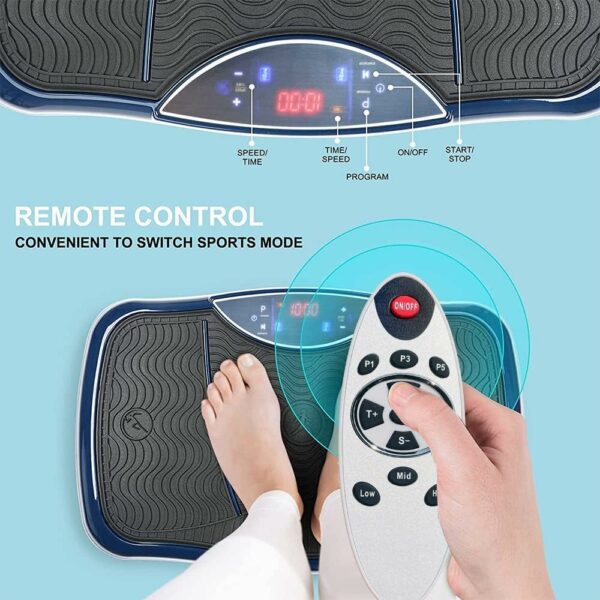 Vibration Plate Exercise Machine Whole Body Workout Vibration Platform w/Bluetooth Speaker Remote Control Vibration Machine 5 Programs 180 Levels Loop Bands for Auult Home Fitness Weight Loss (Blue)