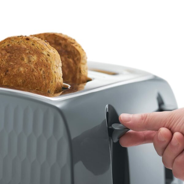 Russell Hobbs Honeycomb 4 Slice Toaster (Independent & Extra wide slots with high lift, 6 Browning levels, Frozen/Cancel/Reheat function, Removable crumb tray, 1500W, Grey textured high gloss) 26073
