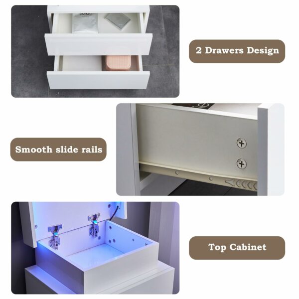Tukailai Set of 2 White Bedside Table with 2 Drawers and Top Storage, Modern Gloss Front Bedside Cabinet with LED Lights