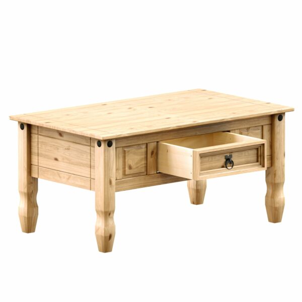 Basics Coffee Table with Drawer, Rectangular, Waxed Solid Pine Wood, Traditional, Rustic, 56 x 94 x 45