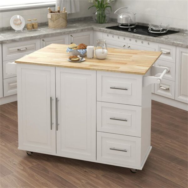 Kitchen Island Cart On Wheels,Rolling Kitchen Cart With Solid Wood Countertop And Spice Rack, Rolling Kitchen lofty ambition