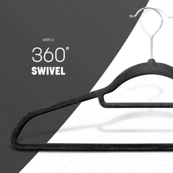 KEPLIN Velvet Hangers 20 Pack - Non-Slip Clothes Hangers with Tie Bar & 360° Hook - Durable & Sturdy, Space-Saving Wardrobe Organisers for Suits, Jackets & Clothes- Home Storage Solution (Black)