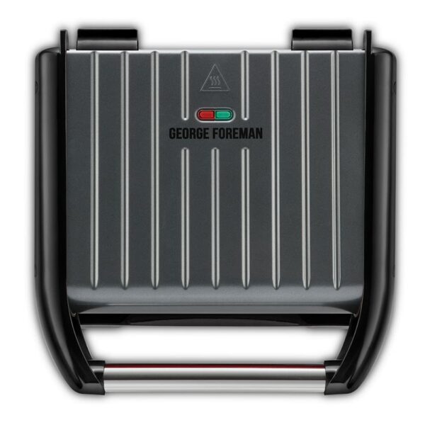 George Foreman Medium Electric Steel Grill [Non stick, Healthy, Griddle, Toastie, Hot plate, Panini, BBQ, Energy saving, Vertical storage, Easy clean, Drip tray, Ready to cook light] Grey, 1650W 25041