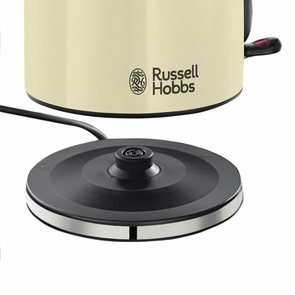 Russell Hobbs Cream Stainless Steel 1.7L Cordless Electric Kettle with black handle (Fast Boil 3KW, Removable washable anti-scale filter, Pull to open hinged lid, Perfect pour spout) 20415
