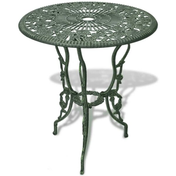 vidaXL 3 Piece Bistro Set in Green - Cast Aluminium Outdoor Dining Set with Circular Table and Two Chairs