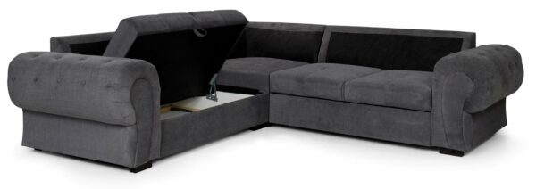 Corner Sofa Bed Horizon Grey Velour Fabric Full Back Cushions