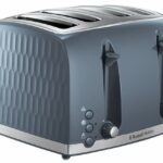 Russell Hobbs Honeycomb 4 Slice Toaster (Independent & Extra wide slots with high lift, 6 Browning levels, Frozen/Cancel/Reheat function, Removable crumb tray, 1500W, Grey textured high gloss) 26073
