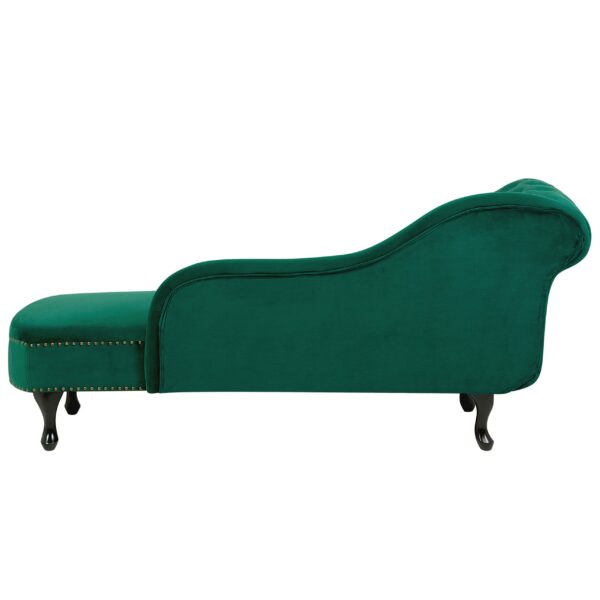 Vintage Style Left Hand Chaise Lounge Velvet Fabric Chesterfield Green Nimes