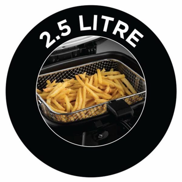 Russell Hobbs Electric Deep Fat Fryer, 2.5L capacity/can cook 1kg food, Carbon odour filter, Large observation window, Non-stick coated pan, Adjustable thermostat, Handle lift system, 1800W, 24570