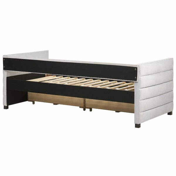 Beliani Velvet Daybed EU Single Size with Slatted Frame and Drawers Light Grey Marray
