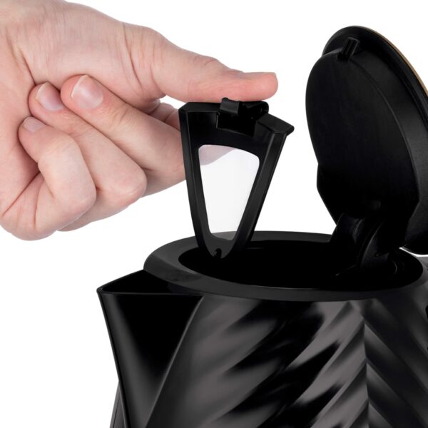 Russell Hobbs Groove Electric 1.7L Cordless Kettle (Fast Boil 3KW, Black textured plastic with brushed gold accents, Removable washable anti-scale filter, Push to open lid, Perfect pour spout) 26380