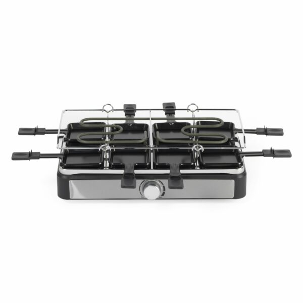 Salter EK4513 Electric Raclette Grill & Fondue - 2 In 1 Indoor Grill, 1.3L Chocolate Melting Pot, 6 Forks, Cheese Fondue Set, Adjustable Temperature Control, 8 Non-Stick Pans & Wooden Spatulas, 1400W
