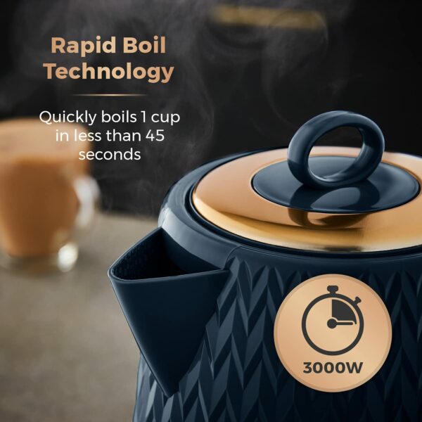 Tower T10052MNB Empire 1.7 Litre Kettle with Rapid Boil, Removable Filter, 3000W, Midnight Blue with Brass Accents