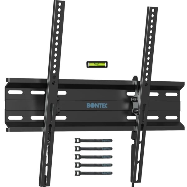 BONTEC Ultra Slim TV Wall Bracket, Tilting TV Wall Mount for 23-60 Inch TVs, Low Profile TV Bracket, Max VESA 400x400mm, Holds Up to 45kg, Spring Locking System, Includes 5 Cable Ties