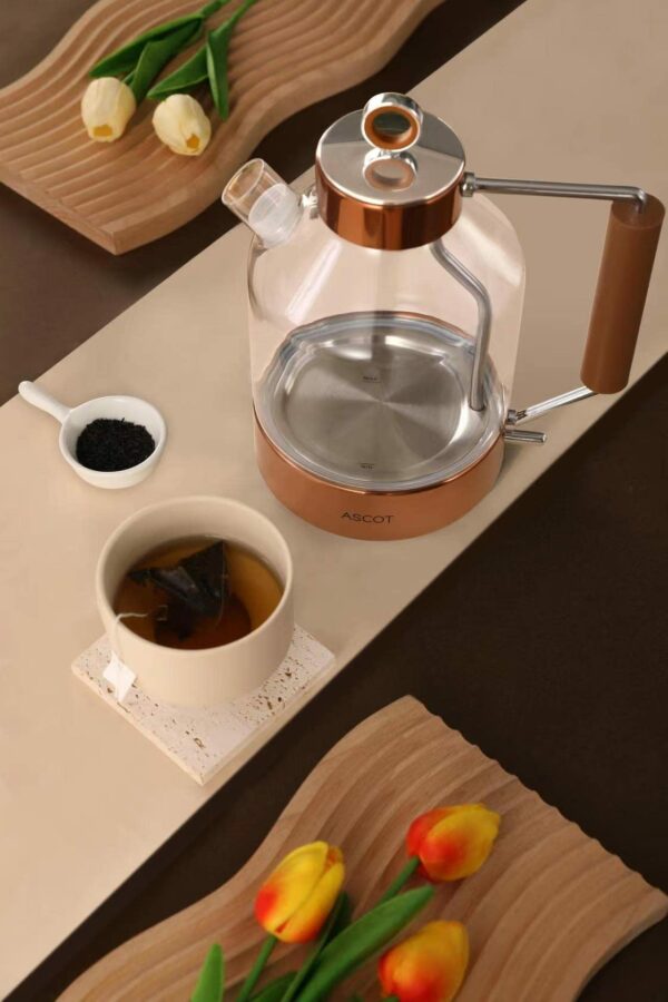 Electric Kettle, ASCOT Glass Electric Tea Kettle 1.6L 2200W Tea Heater & Hot Water Boiler, Borosilicate Glass, BPA-Free, Auto Shut-Off and Boil-Dry Protection (Copper)