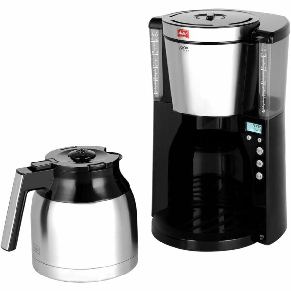 Melitta 6738044 Filter Coffee Machine with Insulated Jug, Timer Feature, Aroma Selector, Look Therm Timer Model, Black/Brushed Steel, 1011-16