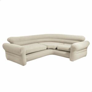 Intex Inflatable waterproof flocked top surface Corner Living Room Air Mattress, Sectional Sofa Couch for any rec room, game room, or dorm room 257 x 203 x 76 CM - Beige