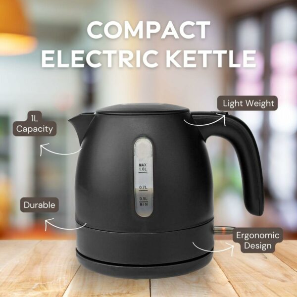Ex-Pro Electric Kettle, 1.0L Capacity with Quick Boil Time, Boil-Dry Protection and Removable Filter for Fresher Water, 2150W - Black
