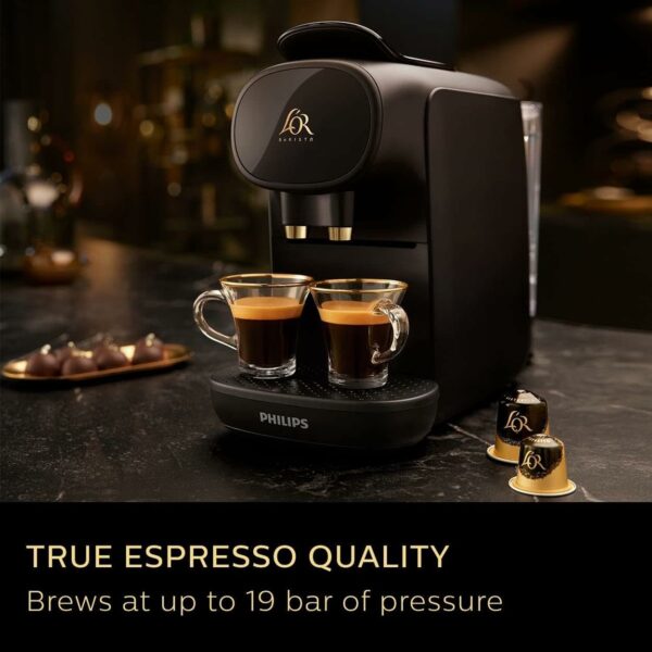 Versuni Philips L'OR Barista Sublime Capsule Coffee Machine, Double Shot, 1 or 2 Cups, Full Coffee Menu, Black (LM9012/60)