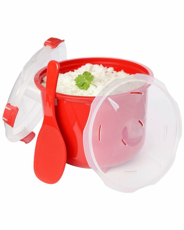 Sistema Microwave Rice Cooker | Perfect for Cooking Rice, Polenta & Couscous | Medium 2.6 L | BPA-Free Non-stick with Lid | Red/Clear
