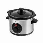 Swan Slow Cooker SF17010N 1.5 Litre with 3 Heat Settings, Glass Lid, 120W, Stainless Steel, Silver
