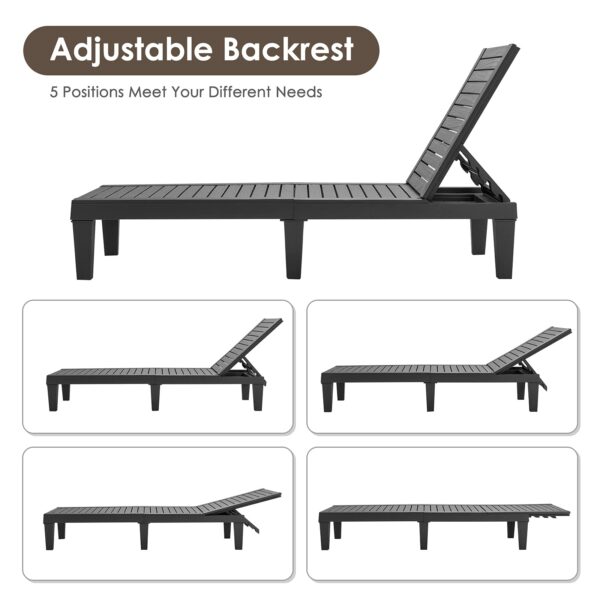COSTWAY Sun Lounger, 4/5 Positions Adjustable Outdoor Chaise Lounge Chair with Wood Texture Surface, All-Weather Sunbed Recliner Chair for Garden, Patio, Beach and Poolside (without Armrests, Black)