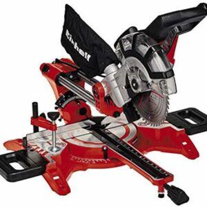 Einhell TC-SM 2131/1 Dual Bevel Sliding Mitre Saw | Double Bevel Circular Saw, 310mm Drag, Laser, Dust Extraction, +/-45° Mitre, +/-47° Bevel | Saw with 48T Blade for Cutting Wood, Plastic, Red