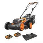 Worx Cordless Lawnmower WG779E.2 40V 34cm – Ideal for Small to Medium Gardens (Up to 400㎡) – Includes 2x 2.0Ah Batteries Charger