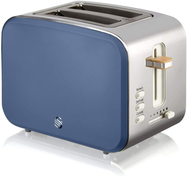 Swan ST14610BLUN Nordic 2 Slice Toaster with Defost,Reheat,Cancel Functions, Cord Storage, 900W, Blue