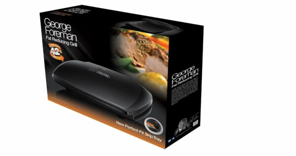 George Foreman Large Electric Grill [Non stick, Healthy, Griddle, Toastie, Hot plate, Panini, BBQ, Energy saving, Vertical storage, Easy clean, Drip tray, Ready to cook light] Black, 2400W 23440