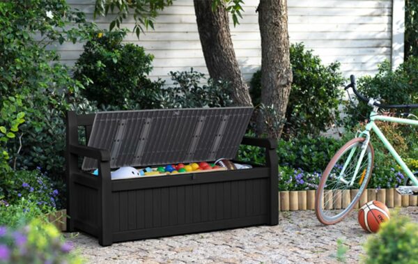 Keter Eden Bench 265L Outdoor 60% recycled Garden Furniture Storage Box Graphite Light Grey